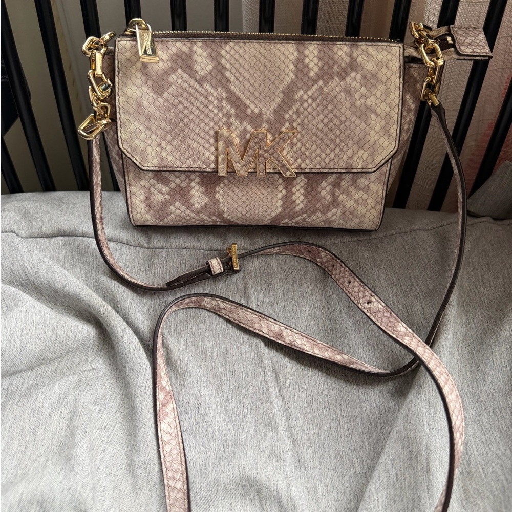 Michael Kors Beige Snake Print Crossbody Bag